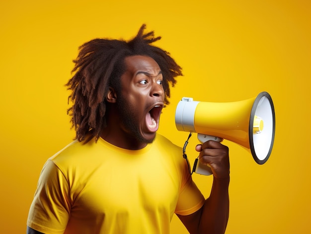 young African American shouting into megaphone