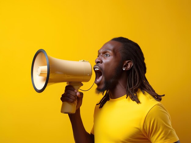 young African American shouting into megaphone