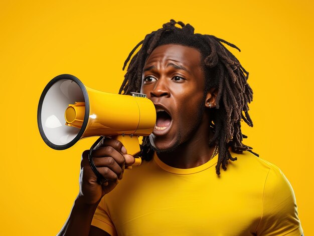 young African American shouting into megaphone