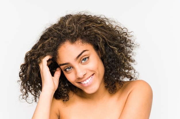 Young african american woman face closeup