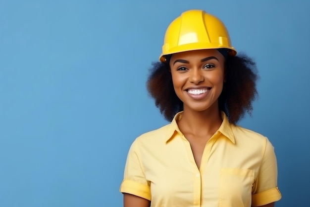 Young African American Woman Wearing a Yellow Smiling Generative Ai