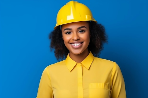 Young African American Woman Wearing a Yellow Smiling Generative Ai