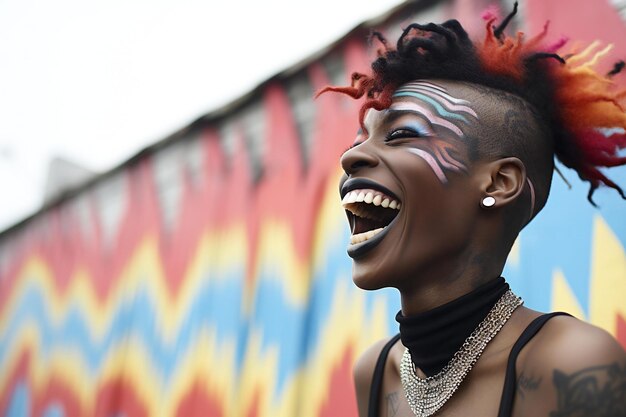 Young african american woman with creative makeup in the street