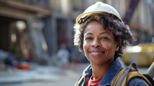 Young African American woman working in construction copy space