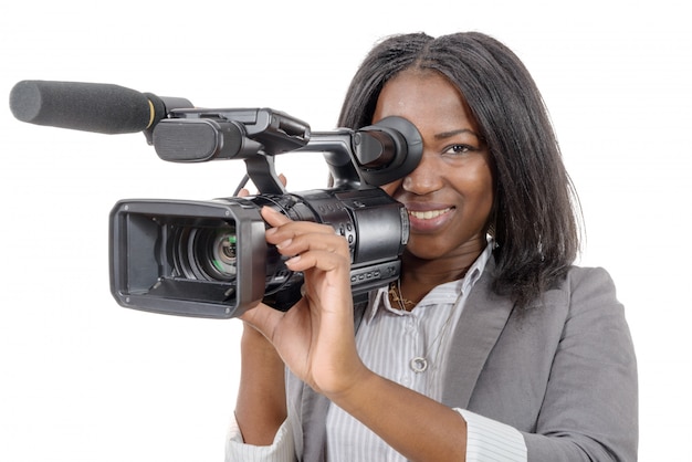 Young African American women with professional video camera