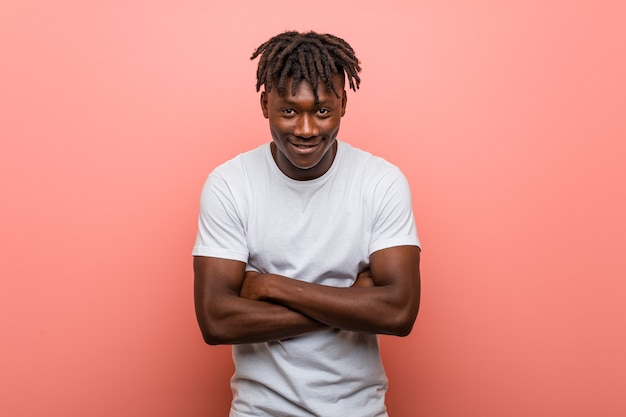 Young african black man laughing and having fun.