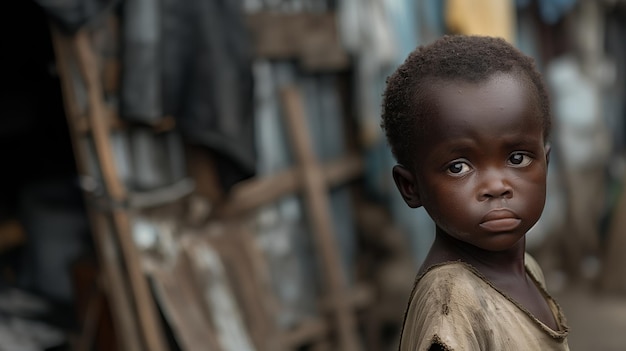 Young African Boy Looking at Camera with Serious Expression