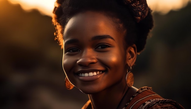 Young african woman smiling at sunset