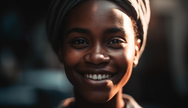 Young African woman smiling with confidence outdoors generated by AI