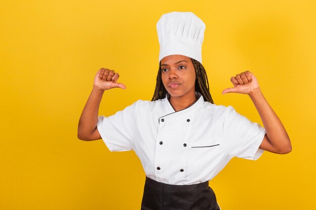 Young afro brazilian woman chef cook disapproval disliked negative