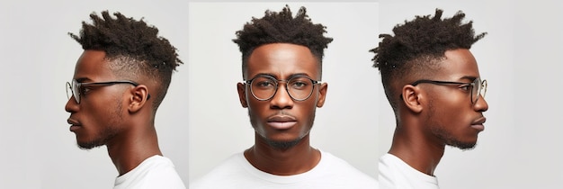 Young afro man with eyeglasses in different angles and gestures