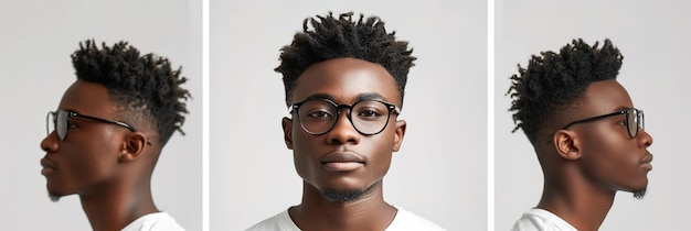 Young afro man with eyeglasses in different angles and gestures