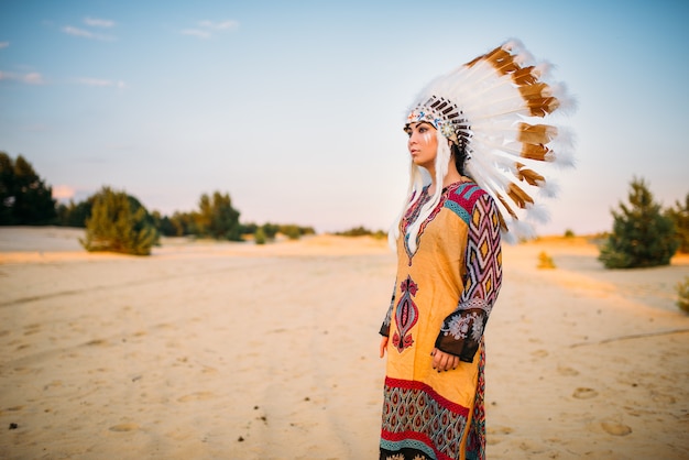 Photo young american indian woman in traditional costume