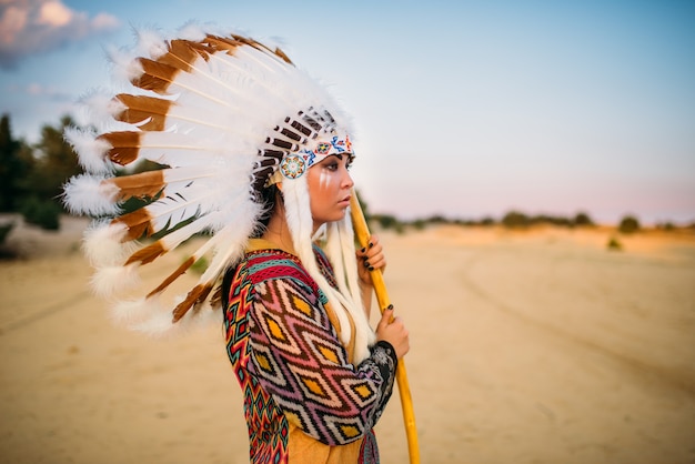 Photo young american indian woman in traditional costume