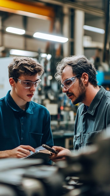 Photo young apprentice learning from an experienced worker