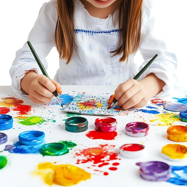 Young artist painting with watercolor paints