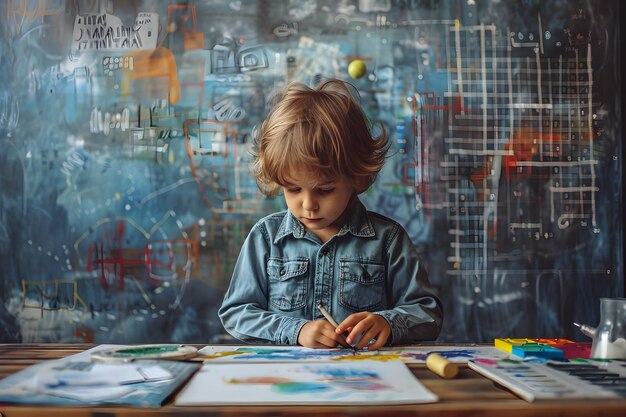 Photo a young artist at work creative exploration in a colorful studio