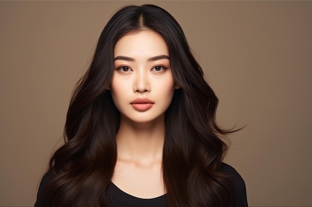 Young asian beauty woman model long hair with korean makeup style on face and perfect skin on isolat