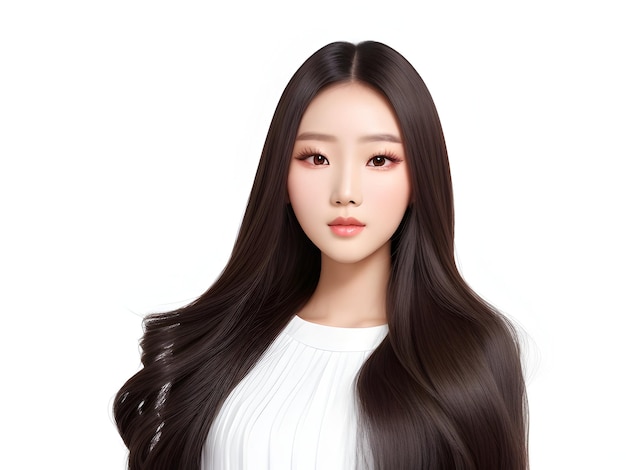 Young asian beauty woman model long hair with korean makeup style on face and perfect skin