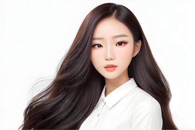 Young asian beauty woman model long hair with korean makeup style on face and perfect skin