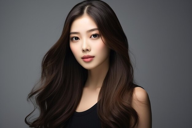 Young asian beauty woman model long hair with korean makeup style on face