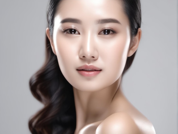 Young Asian beauty woman with Perfect skin on isolated white background Facial treatment Cosmetology