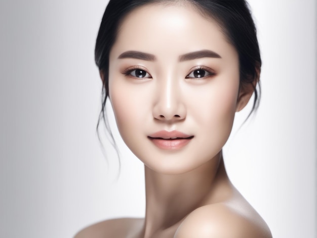 Young Asian beauty woman with Perfect skin on isolated white background Facial treatment Cosmetology