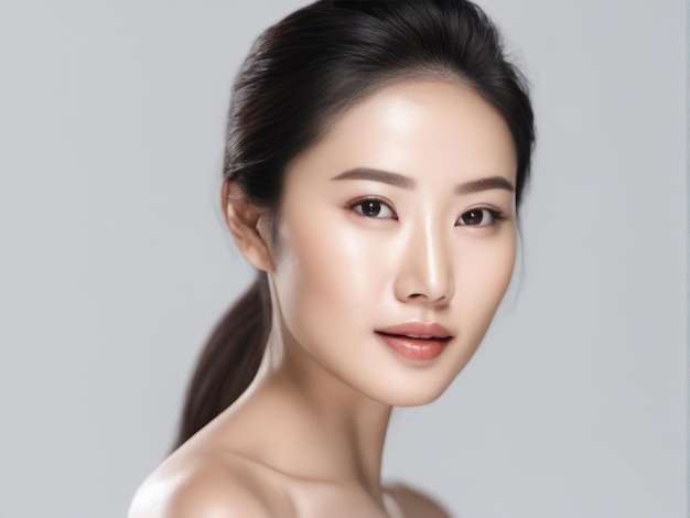 Young Asian beauty woman with Perfect skin on isolated white background Facial treatment Cosmetology