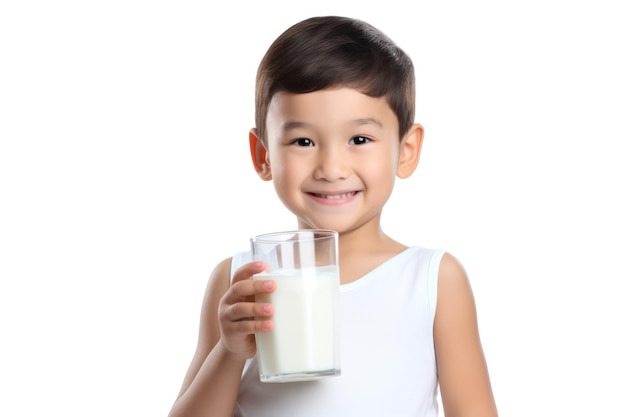 Young Asian Kid Savoring a Nutritious Glass of Milk Nourishing Body and Mind with Essential Calcium and Protein