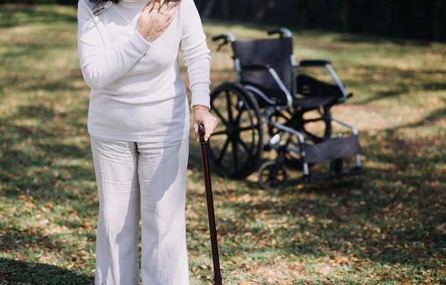 Young asian physical therapist working with senior woman on walking with a walker