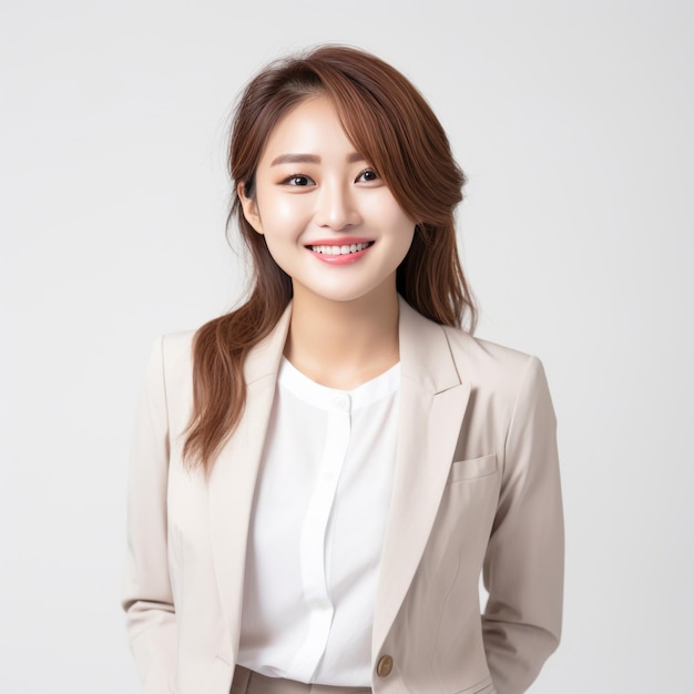 Young asian woman professional entrepreneur standing in office clothing isolated