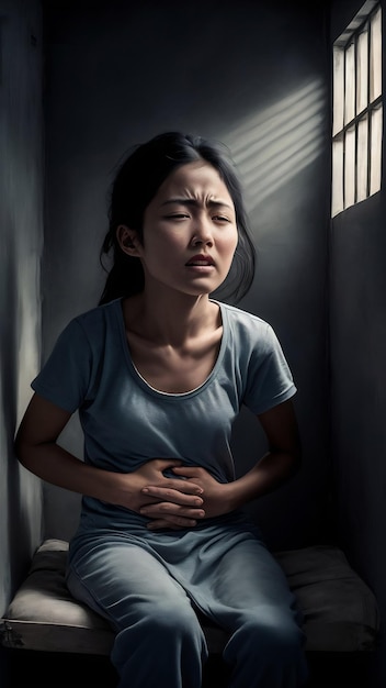 Young asian woman suffering from gastritis