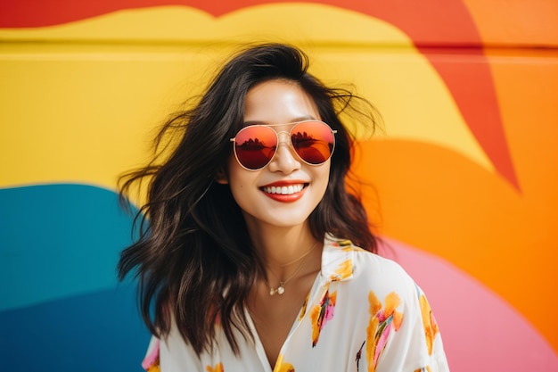 a young asian woman in sunglasses enjoying summer vacation