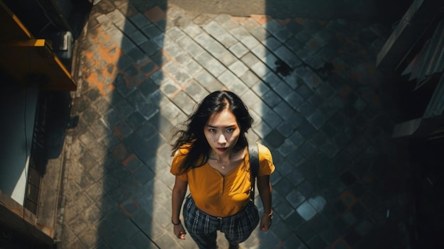 A young Asian woman walking on the street