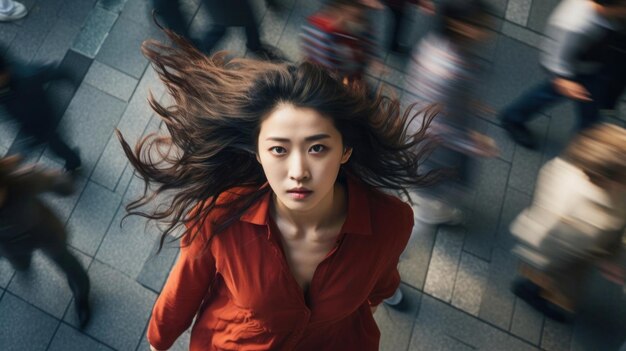 A young Asian woman walking on the street