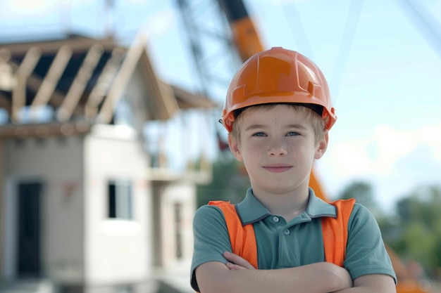 Young aspiring builder at construction site