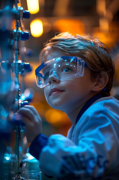 Young aspiring scientist conducting metal strength experiment in laboratory