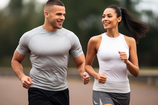 A young athletic couple out for a run created with generative ai