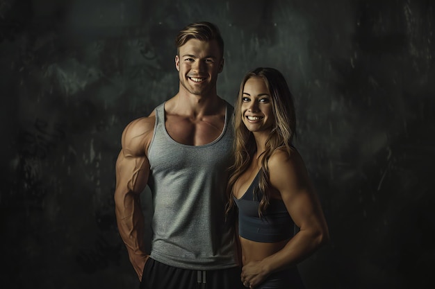 Photo young athletic couple in urban setting demonstrating fitness and strength training for a healthy lif