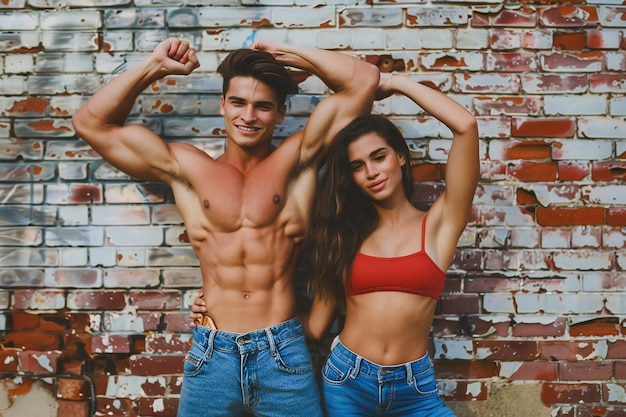 Young Athletic Couple in Urban Setting Demonstrating Fitness and Strength Training for a Healthy Lif