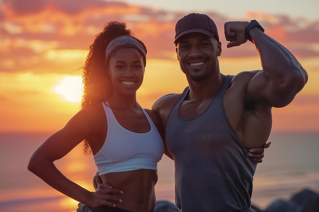 Young Athletic Couple in Urban Setting Demonstrating Fitness and Strength Training for a Healthy Lif