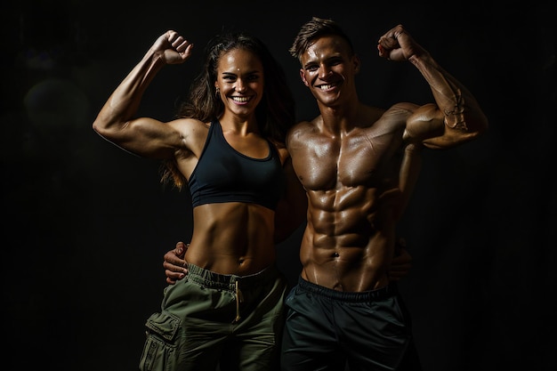 Young Athletic Couple in Urban Setting Demonstrating Fitness and Strength Training for a Healthy Lif