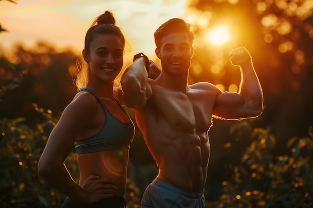 Young Athletic Couple in Urban Setting Demonstrating Fitness and Strength Training for a Healthy Lif