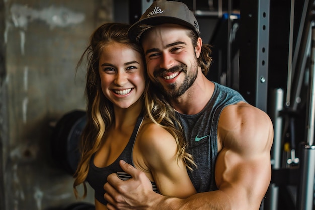 Young Athletic Couple in Urban Setting Demonstrating Fitness and Strength Training for a Healthy Lif