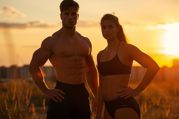 Young Athletic Couple in Urban Setting Demonstrating Fitness and Strength Training for a Healthy Lif