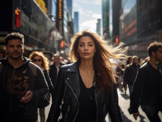 young attractive woman in a coat walking in the street young attractive woman in a coat walkin