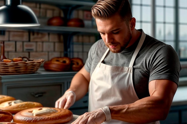 young baker at work in his bakery