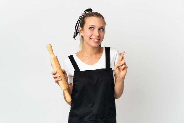 Young bakery woman isolated on white