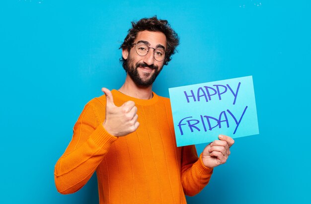 Photo young bearded man happy friday concept