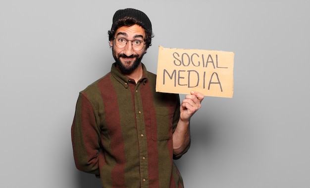 Young bearded man social media concept